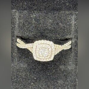 Zales 1ct T.W. Diamond Double Square Halo Twisted Shank Scroll Basket Ring 10K